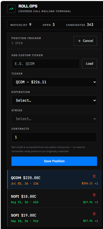 2 — Enter ticker, expiration, strike & contracts, then Save